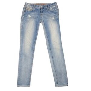 Rock Revival Fay Skinny Jeans Light Wash Distressed Flap Pocket Size 27 E8473S6R
